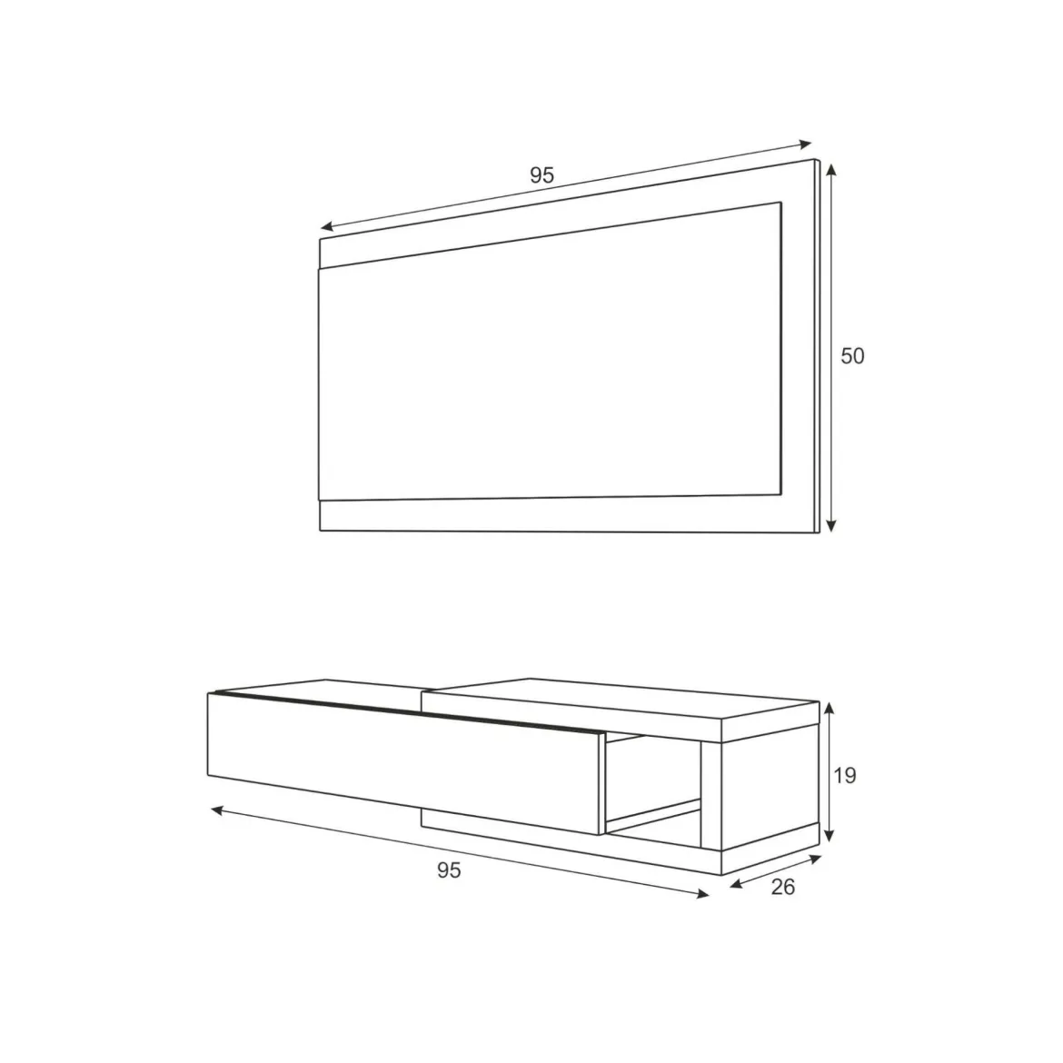 Mobile da ingresso moderno sospeso con cassetto bianco e cemento 95x19h cm - Arty