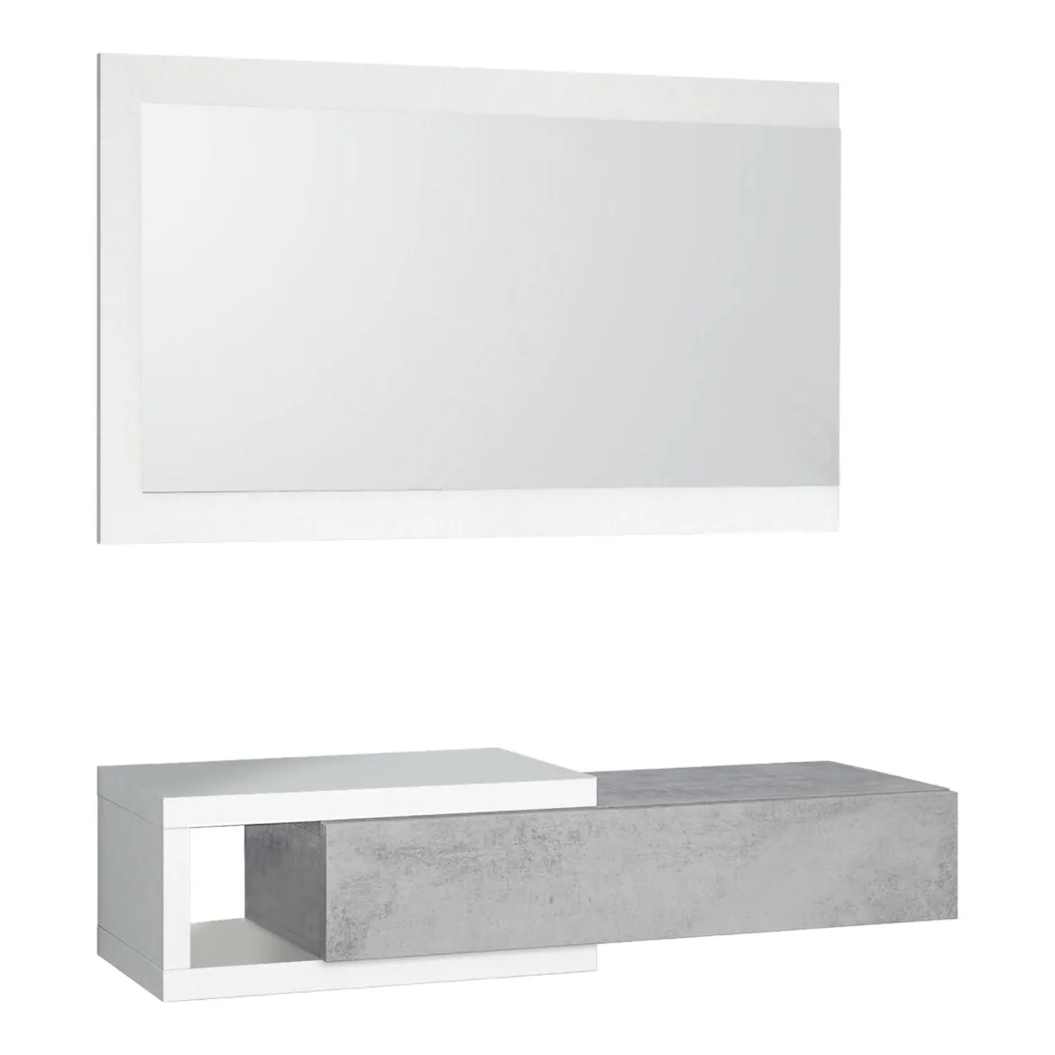 Mobile da ingresso moderno sospeso con cassetto bianco e cemento 95x19h cm - Arty