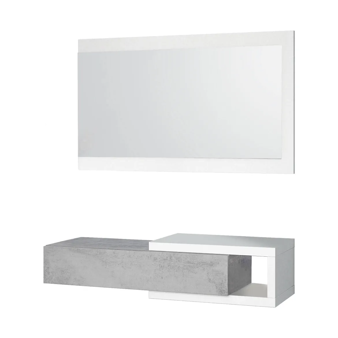 Mobile da ingresso moderno sospeso con cassetto bianco e cemento 95x19h cm - Arty