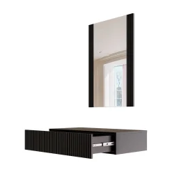 Mobile da Ingresso Nero Specchio Incluso Paia 80x42x97h cm, un Cassetto - Premolo
