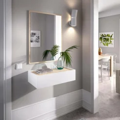 Mobile da ingresso piccolo con specchio e 1 cassetto bianco e rovere 33x16h cm - Astolfo