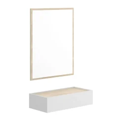 Mobile da ingresso piccolo con specchio e 1 cassetto bianco e rovere 33x16h cm - Astolfo