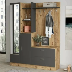 Mobile da ingresso porta scarpe 4 ante quercia e antracite 140x181h cm - Anumali