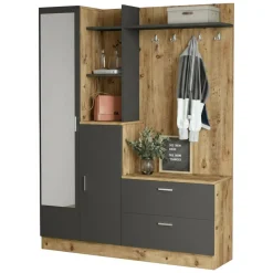 Mobile da ingresso porta scarpe 4 ante quercia e antracite 140x181h cm - Anumali