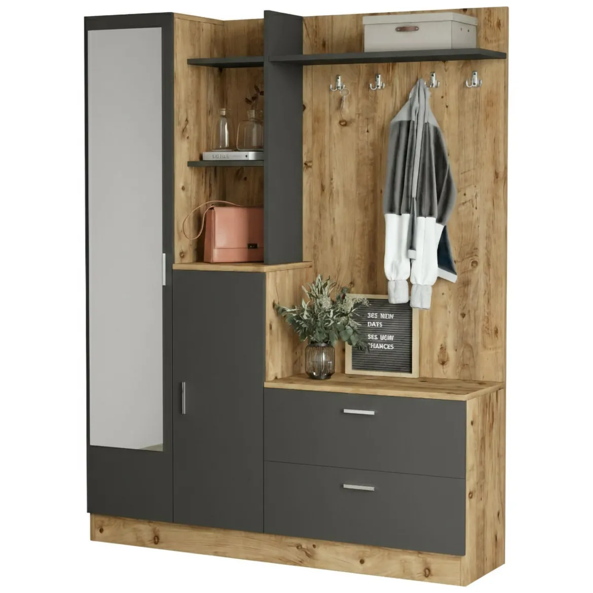 Mobile da ingresso porta scarpe 4 ante quercia e antracite 140x181h cm - Anumali
