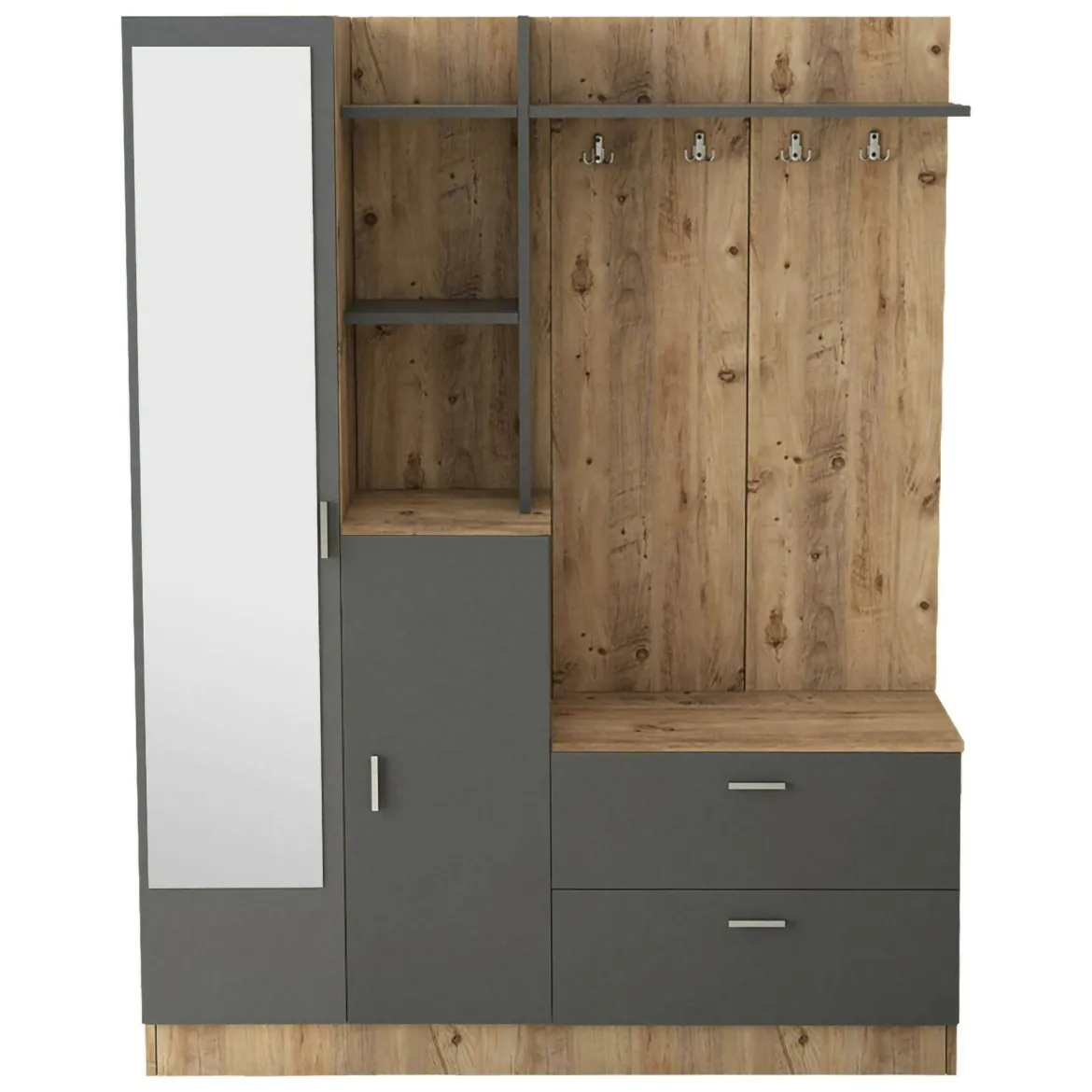 Mobile da ingresso porta scarpe 4 ante quercia e antracite 140x181h cm - Anumali