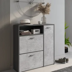 Mobile da ingresso Scultore, 92x27h94 cm, Antracite e Cemento
