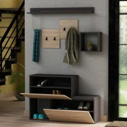 Mobile da ingresso sospeso 2 ante antracite e rovere 120x76h cm - Libeccio