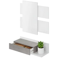 Mobile da ingresso sospeso con cassetto bianco lucido e noce 75x90h cm - Anro
