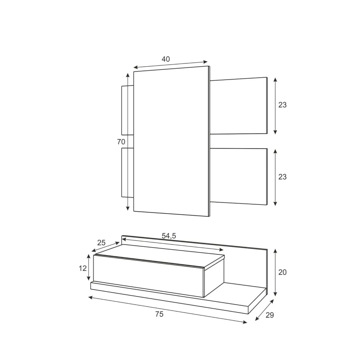 Mobile da ingresso sospeso con cassetto bianco e cemento 75x90h cm - Anro