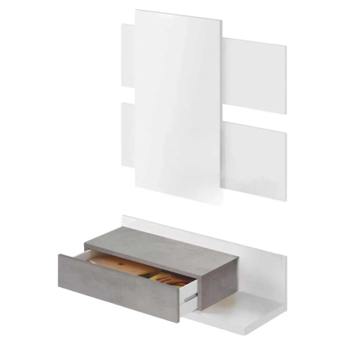 Mobile da ingresso sospeso con cassetto bianco e cemento 75x90h cm - Anro