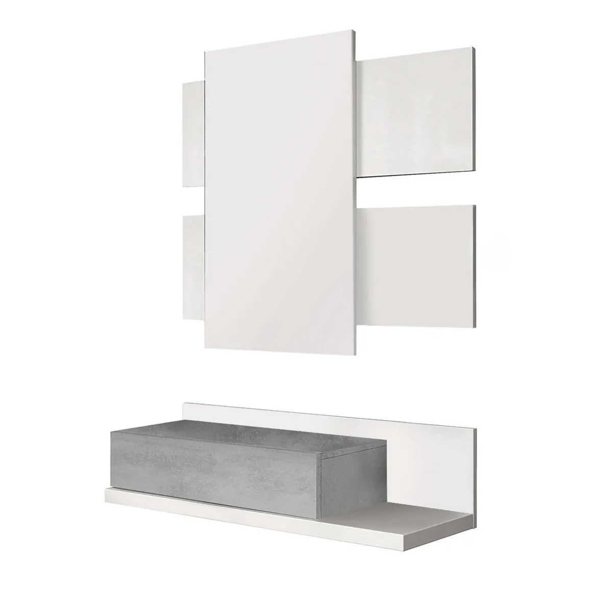 Mobile da ingresso sospeso con cassetto bianco e cemento 75x90h cm - Anro