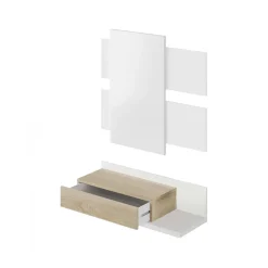 Mobile da ingresso sospeso con cassetto bianco lucido e noce 75x90h cm - Anro