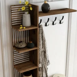 Mobile ingresso 2 ante legno e metallo noce e bianco 90x200h cm - Anja