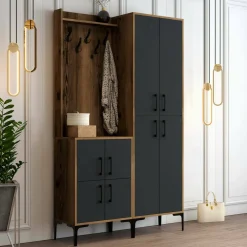 Mobile ingresso 4 ante noce e antracite 120x200h cm - Eufemia