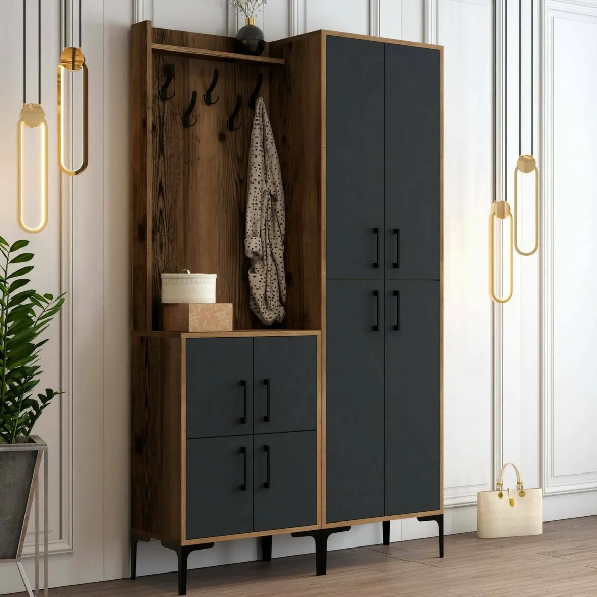 Mobile ingresso 4 ante noce e antracite 120x200h cm - Eufemia