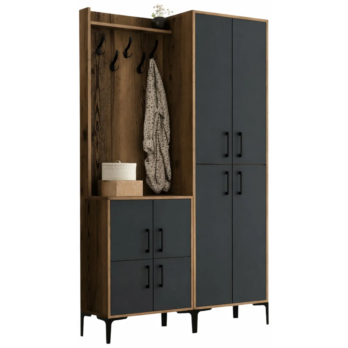 Mobile ingresso 4 ante noce e antracite 120x200h cm - Eufemia