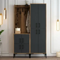 Mobile ingresso 4 ante noce e antracite 120x200h cm - Eufemia