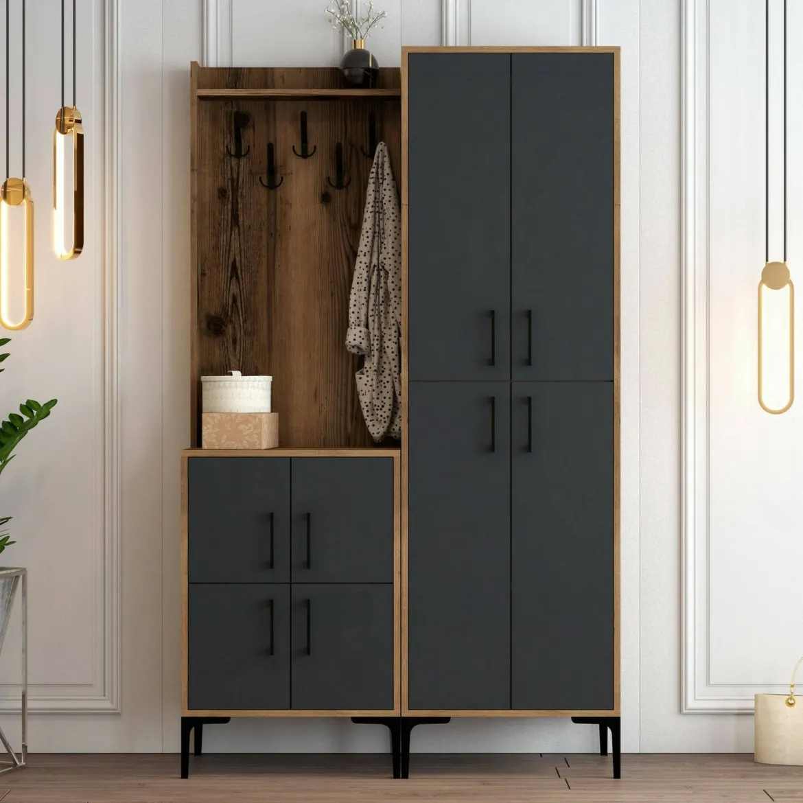 Mobile ingresso 4 ante noce e antracite 120x200h cm - Eufemia