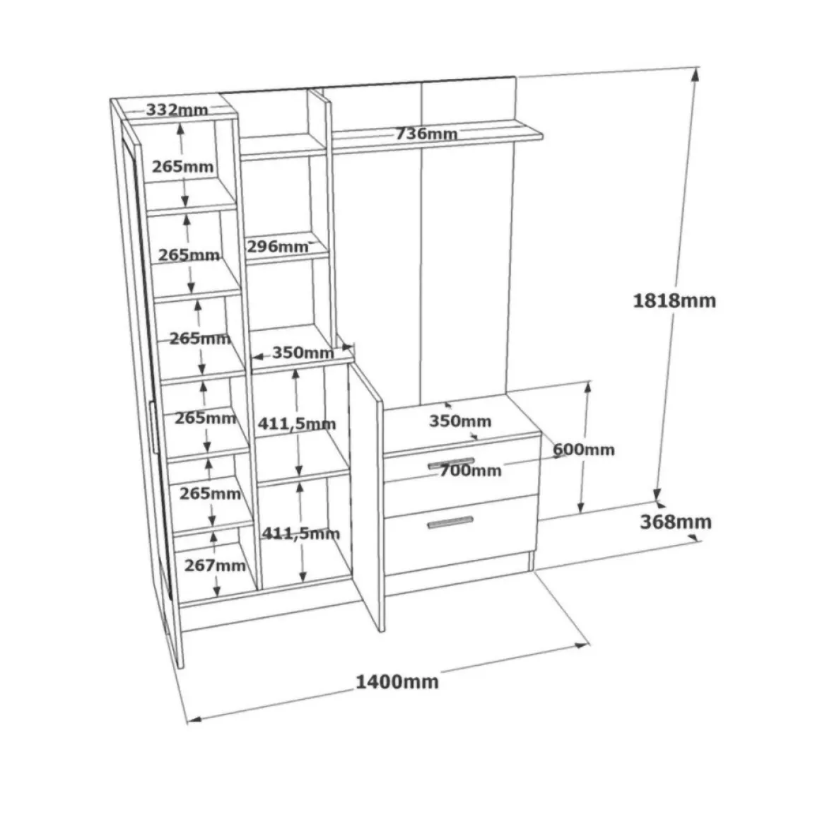 Mobile ingresso appendiabiti bianco 140x181h cm - Anumali