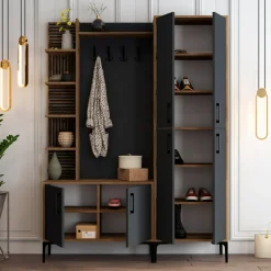 Mobile ingresso classico 4 ante noce e antracite 150x200h cm - Vivian