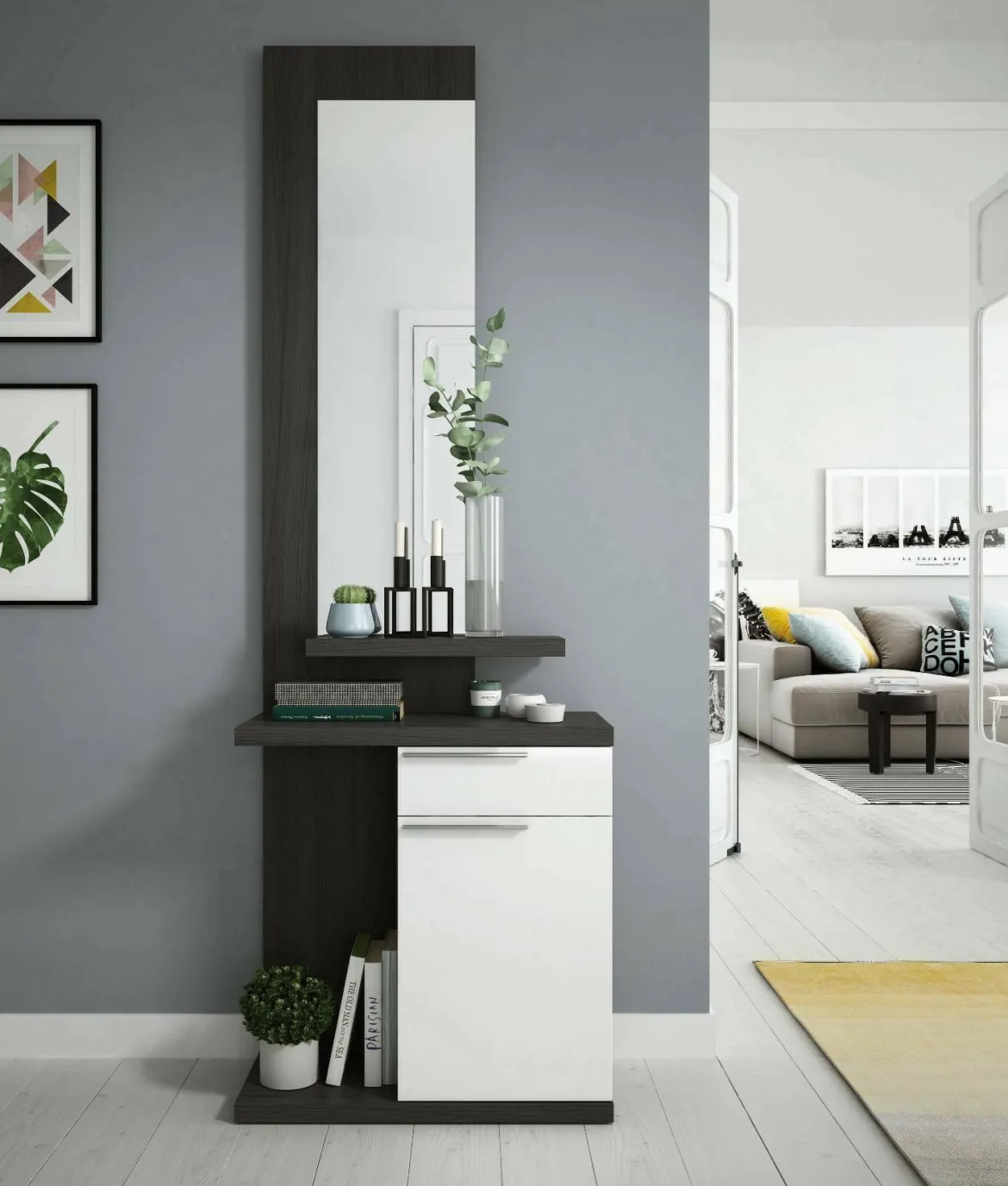 Mobile ingresso con cassetto bianco e grigio cenere 61x186h cm - Axell
