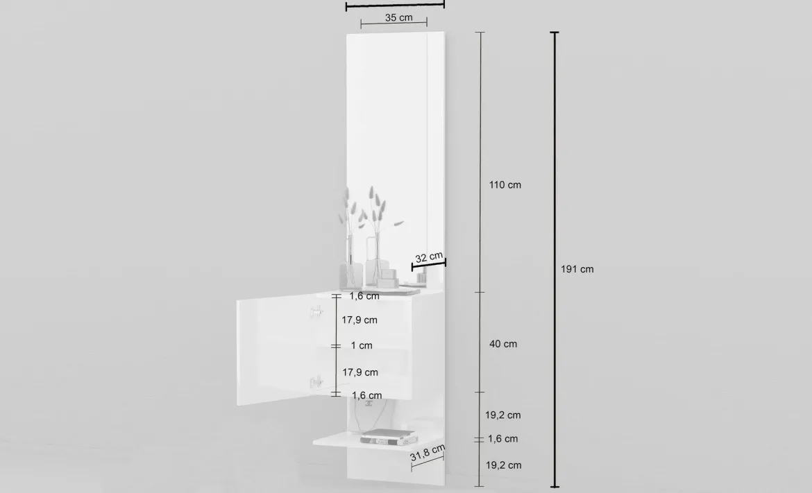 Mobile ingresso da parete bianco 45x190h cm - Ivana