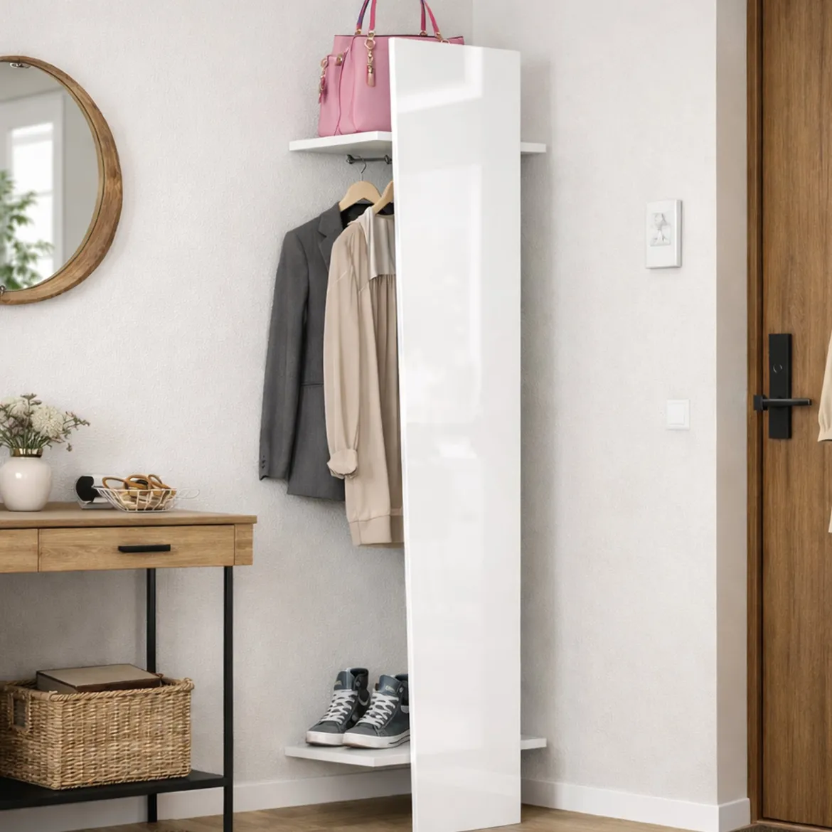 Mobile ingresso moderno da parete bianco lucido 50x200h cm - Allinko