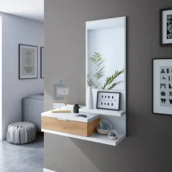 Mobile ingresso sospeso con cassetto bianco e rovere nodi 81x116h cm - Adina