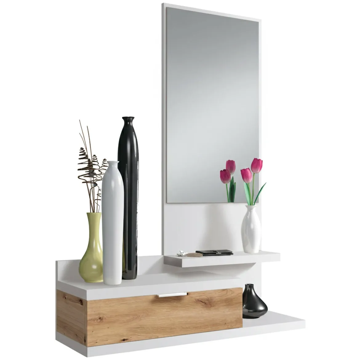 Mobile ingresso sospeso con cassetto bianco e rovere nodi 81x116h cm - Adina