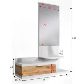 Mobile ingresso sospeso con cassetto bianco e rovere nodi 81x116h cm - Adina