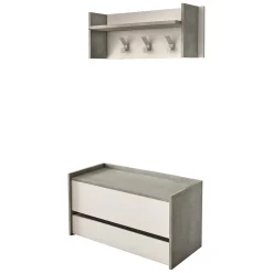Mobile ingresso sospeso con cassetto cemento e bianco 90x46h cm - Actinolite
