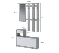 Mobile ingresso sospeso con scarpiera bianco e cemento 100x190h cm - Garolfo