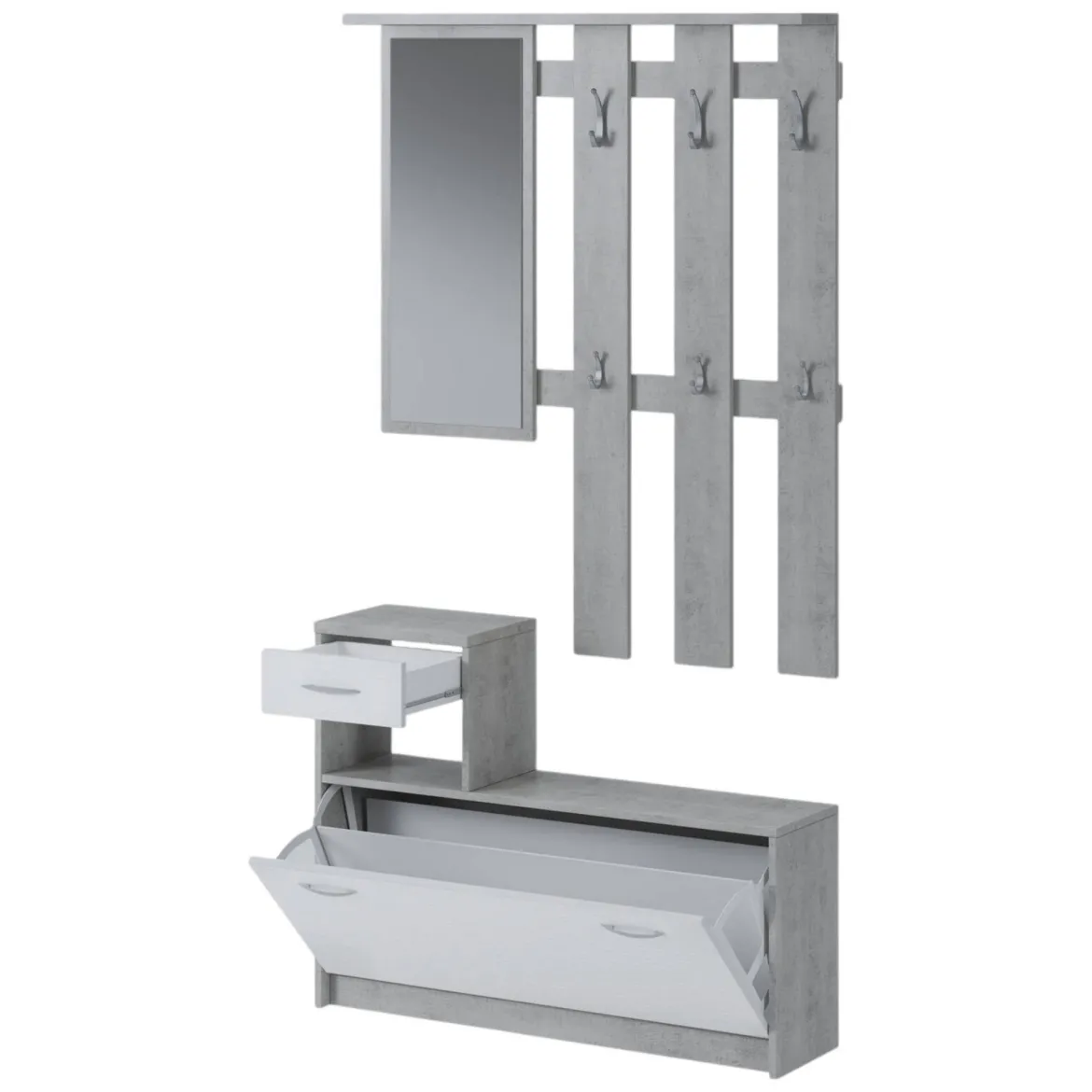 Mobile ingresso sospeso con scarpiera bianco e cemento 100x190h cm - Garolfo