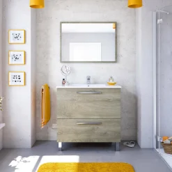 Mobile lavabo 3 cassetti 80x45x86h cm antracite e rovere - Dianmu