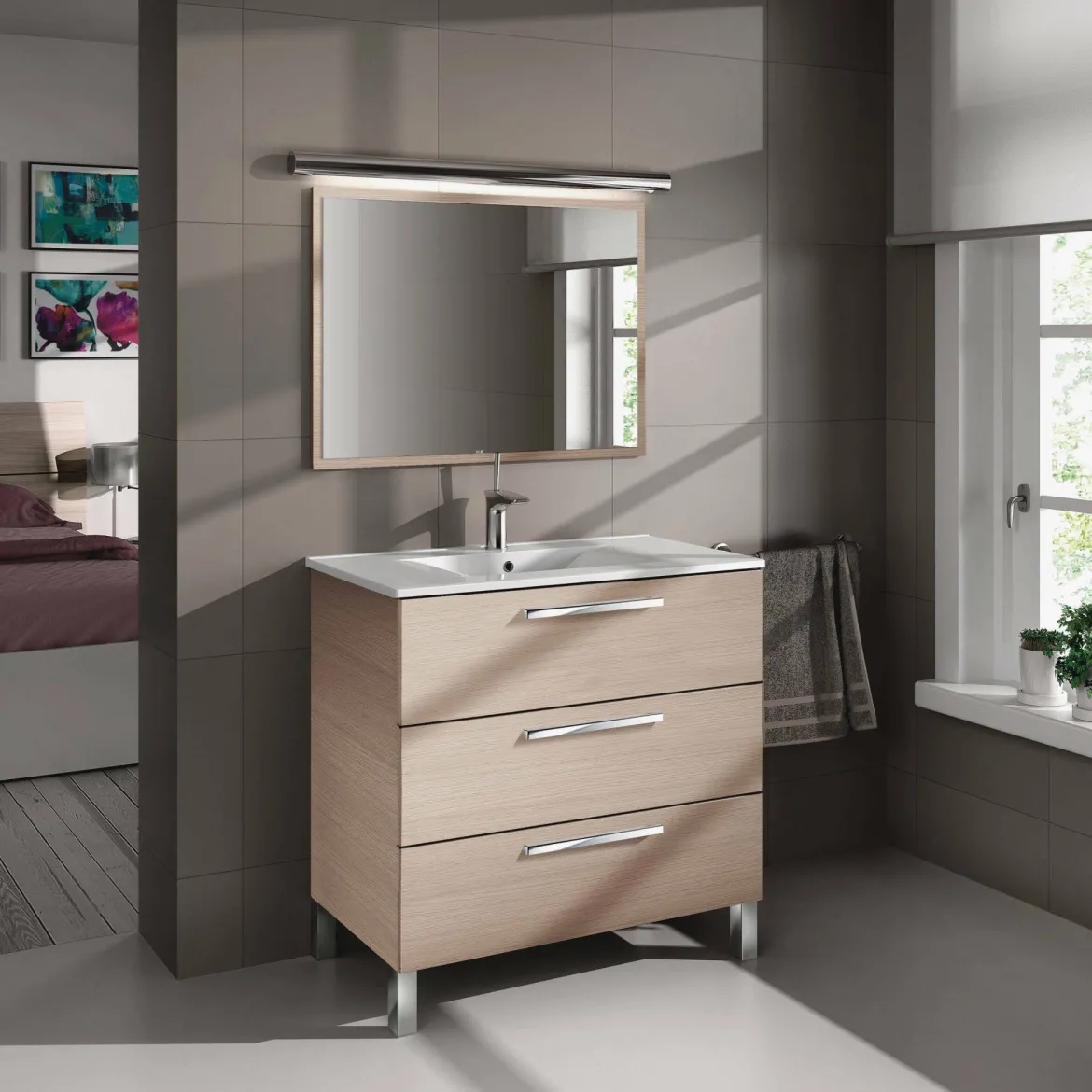 Mobile lavabo 3 cassetti 80x86x45h cm rovere - Elleboro