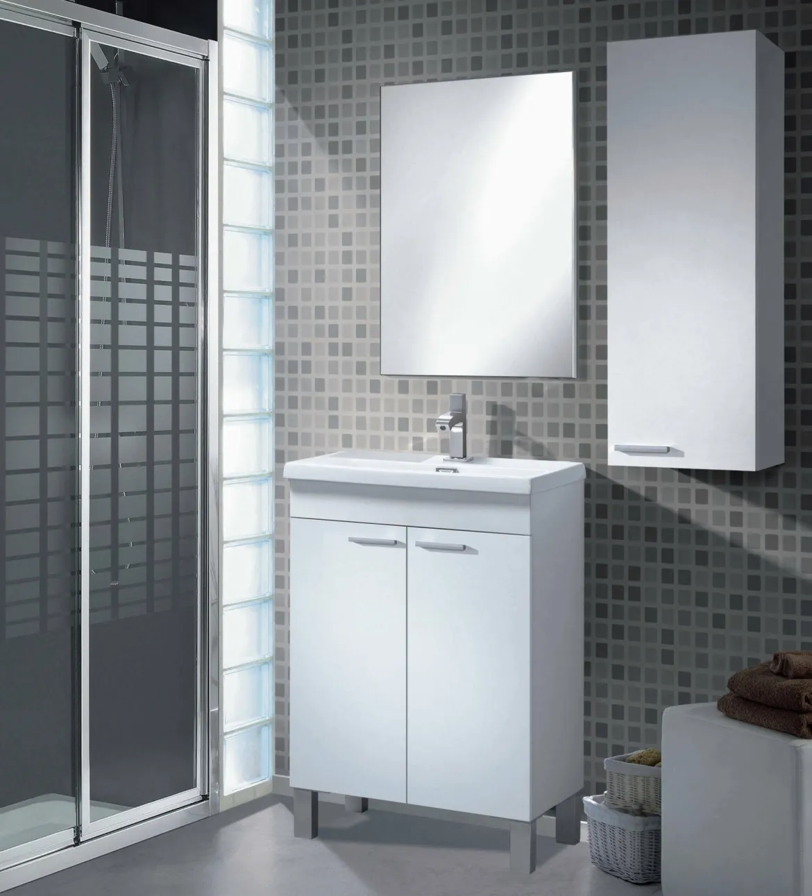 Mobile lavabo sospeso con specchio 50x80x40h cm bianco - Almenia