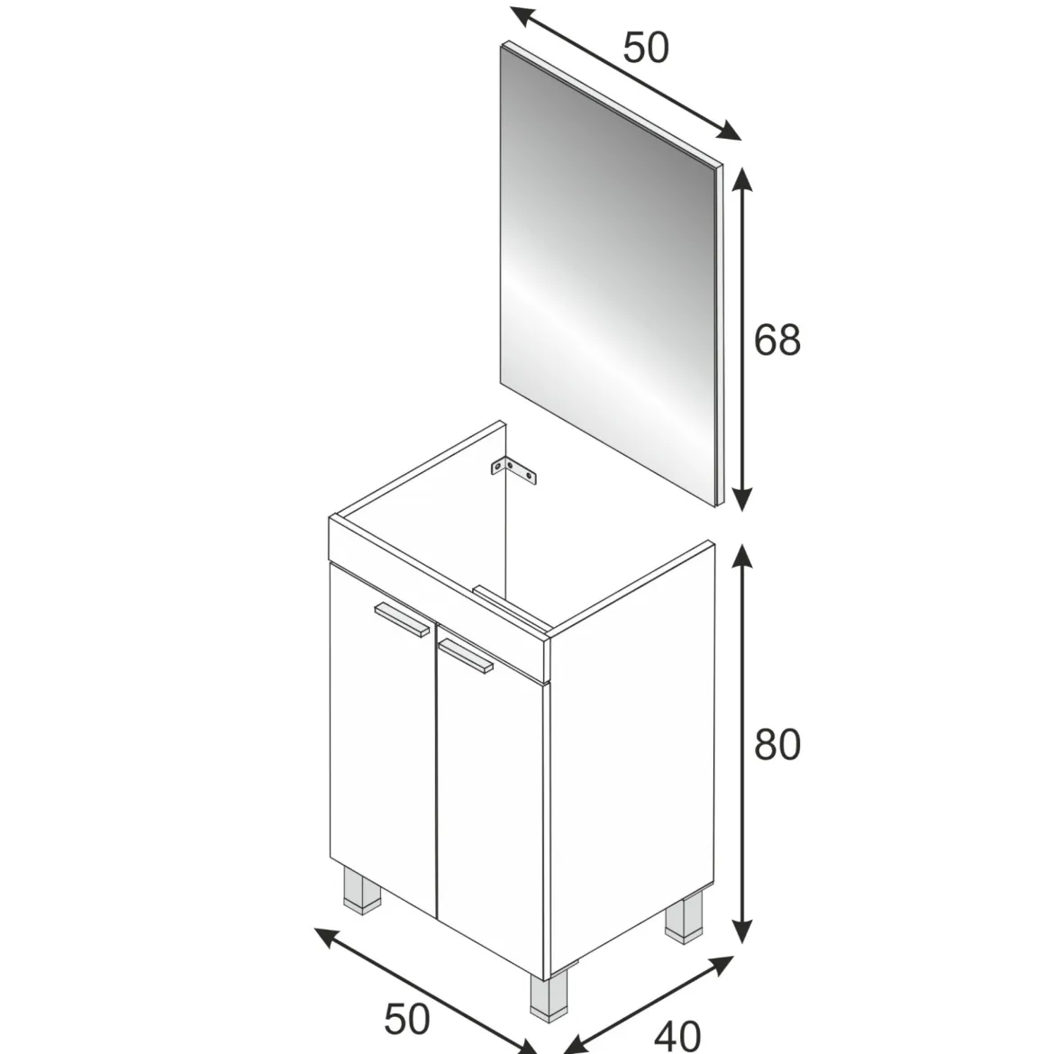 Mobile lavabo sospeso con specchio 50x80x40h cm bianco - Almenia