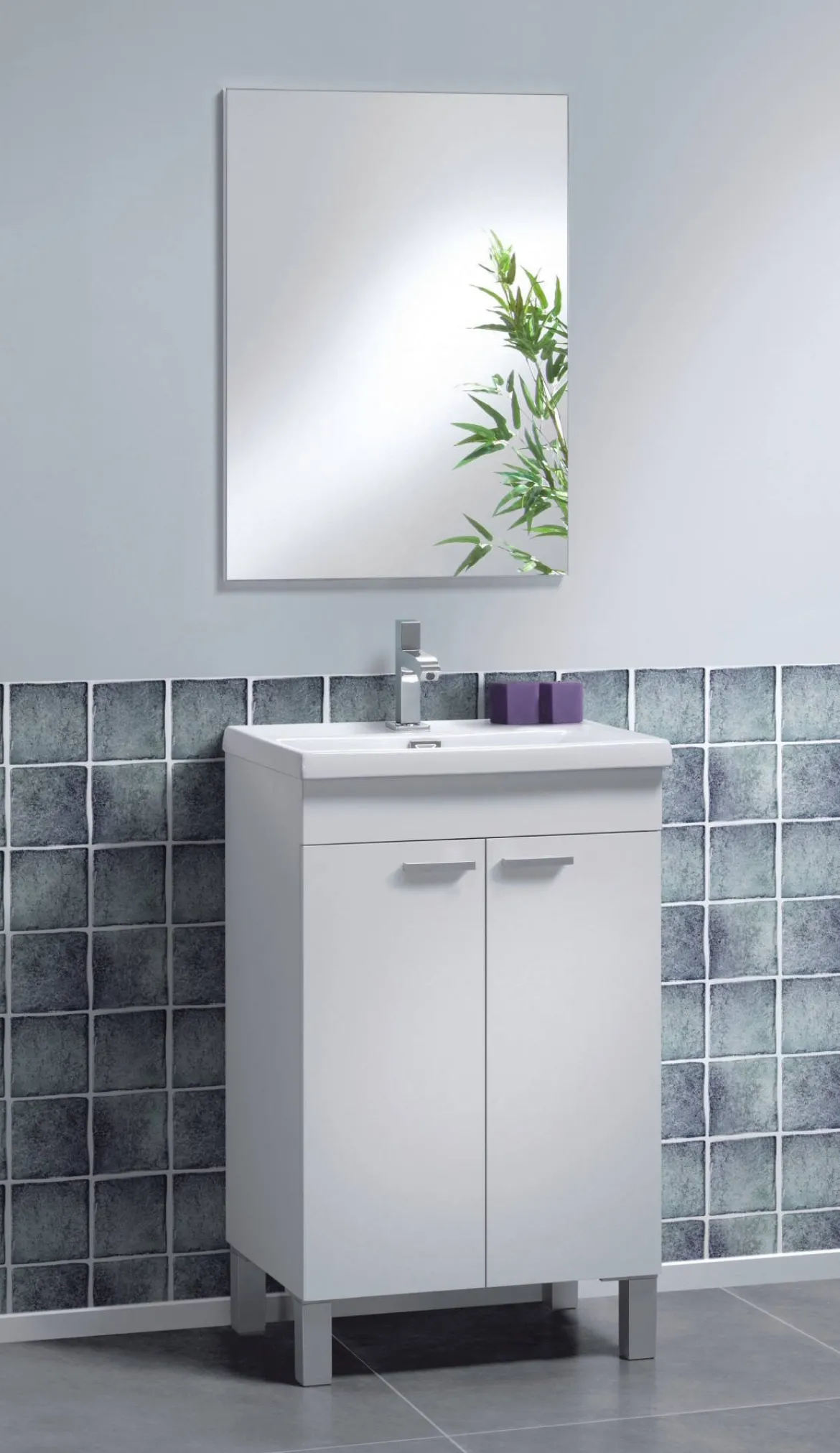 Mobile lavabo sospeso con specchio 50x80x40h cm bianco - Almenia
