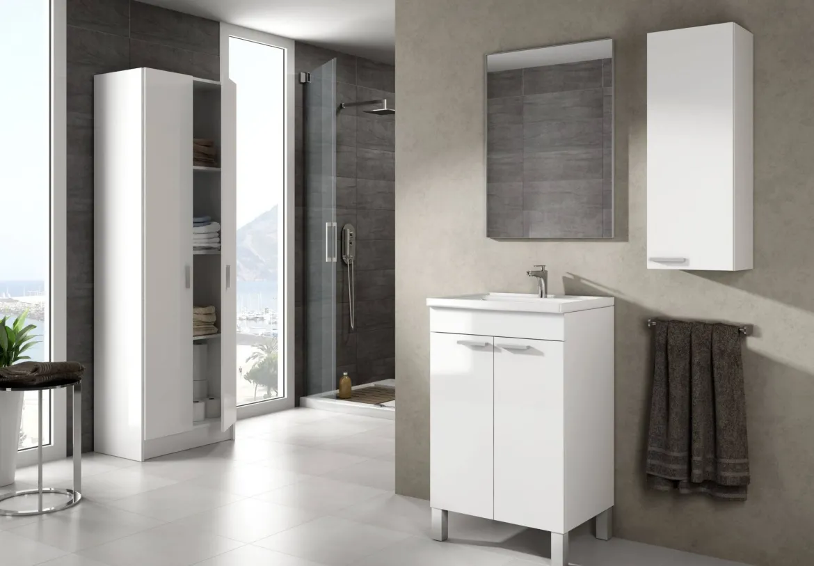Mobile lavabo sospeso con specchio 50x80x40h cm bianco - Almenia