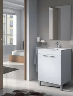 Mobile lavabo sospeso con specchio 60x80x45h cm bianco lucido - Abaco