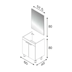Mobile lavabo sospeso con specchio 60x80x45h cm bianco lucido - Abaco