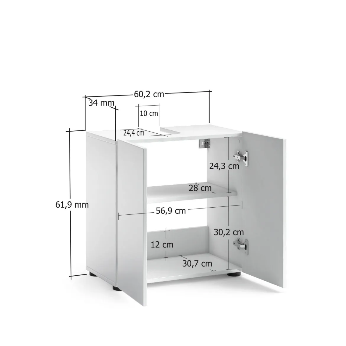 Mobile lavandino 2 ante 60x34x62h cm bianco lucido - Vione
