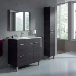 Mobile lavandino 3 cassetti 80x45x86h cm bianco lucido e rovere - Dianmu