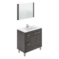 Mobile lavandino 3 cassetti 80x45x86h cm bianco lucido e rovere - Dianmu
