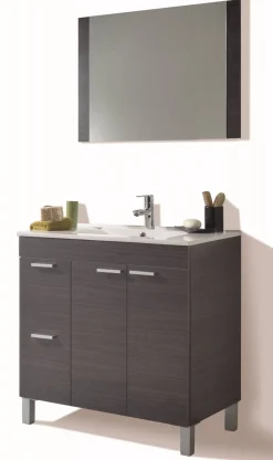 Mobile lavandino 3 cassetti 80x45x86h cm bianco lucido e rovere - Dianmu