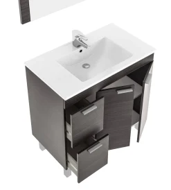 Mobile lavandino 3 cassetti 80x45x86h cm bianco lucido e rovere - Dianmu