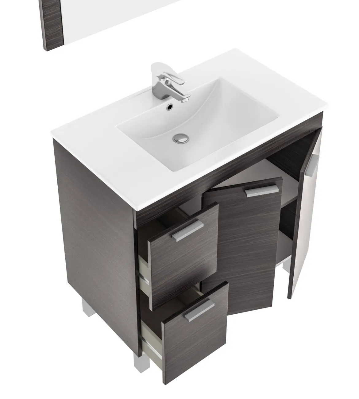 Mobile lavandino 3 cassetti 80x45x86h cm bianco lucido e rovere - Dianmu