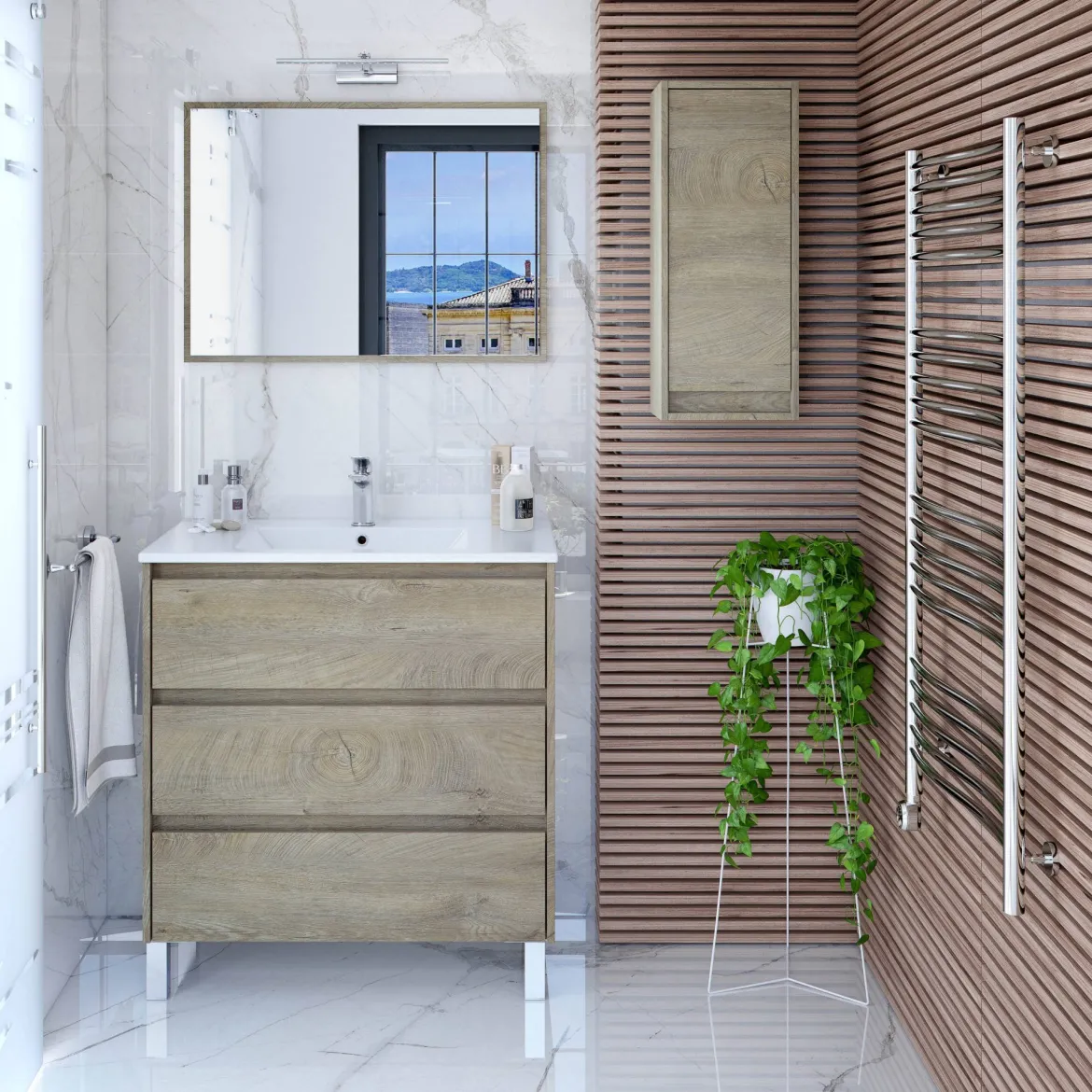 Mobile lavandino 3 cassetti 80x86x45h cm rovere - Albachiara
