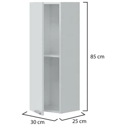 Mobile Pensile Bianco Lucido Grigio un Ripiano Un'anta 30x85h cm, Reversibile - Parga